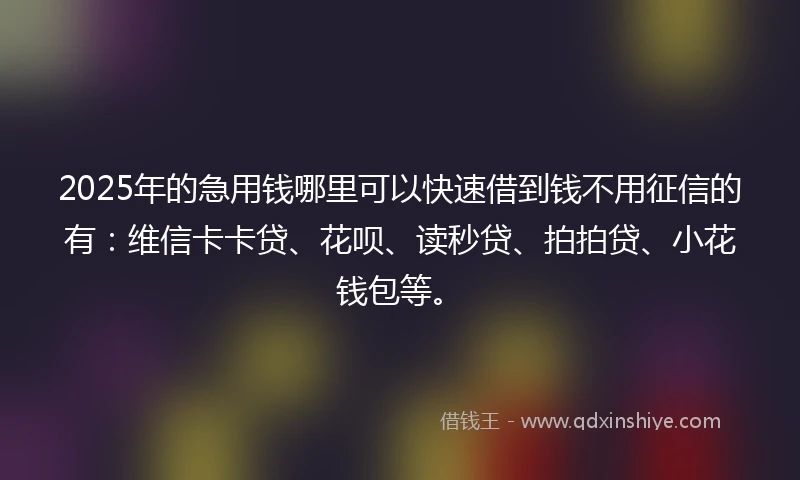 2025年的急用钱哪里可以快速借到钱不用征信的有：维信卡卡贷、花呗、读秒贷、拍拍贷、小花钱包等。