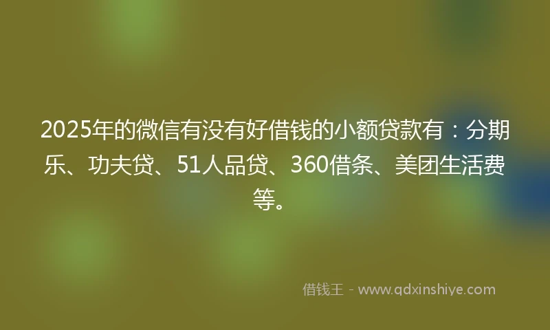 2025年的微信有没有好借钱的小额贷款有：分期乐、功夫贷、51人品贷、360借条、美团生活费等。