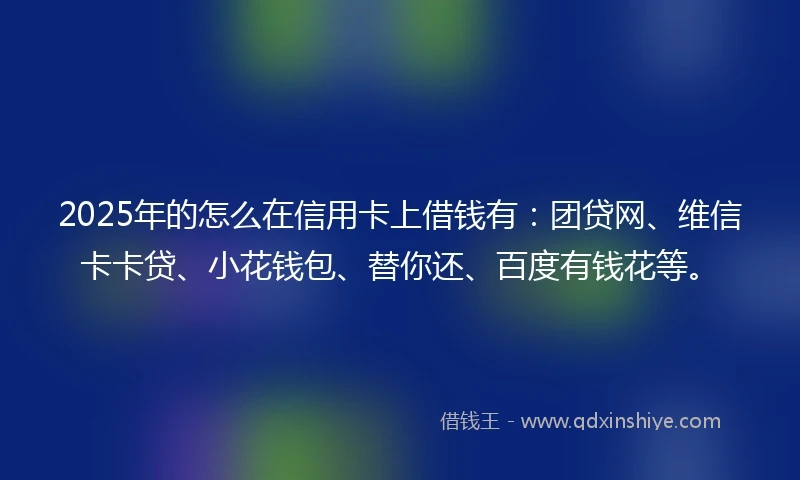 2025年的怎么在信用卡上借钱有：团贷网、维信卡卡贷、小花钱包、替你还、百度有钱花等。