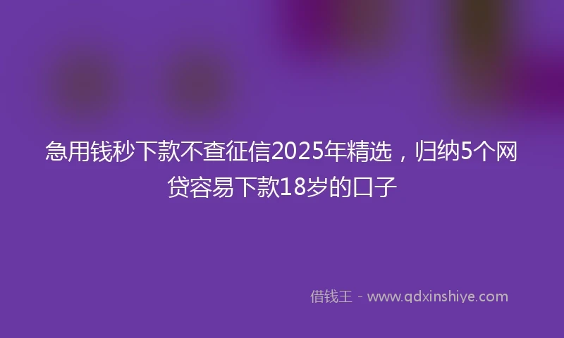 急用钱秒下款不查征信2025年精选，归纳5个网贷容易下款18岁的口子