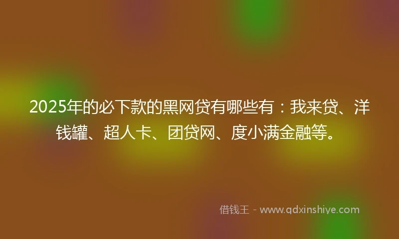 2025年的必下款的黑网贷有哪些有：我来贷、洋钱罐、超人卡、团贷网、度小满金融等。