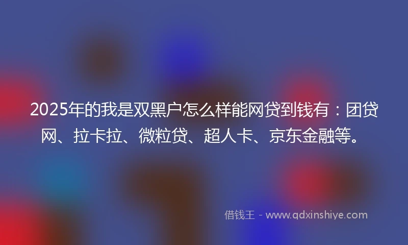 2025年的我是双黑户怎么样能网贷到钱有：团贷网、拉卡拉、微粒贷、超人卡、京东金融等。