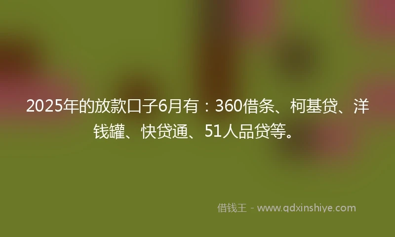 2025年的放款口子6月有：360借条、柯基贷、洋钱罐、快贷通、51人品贷等。