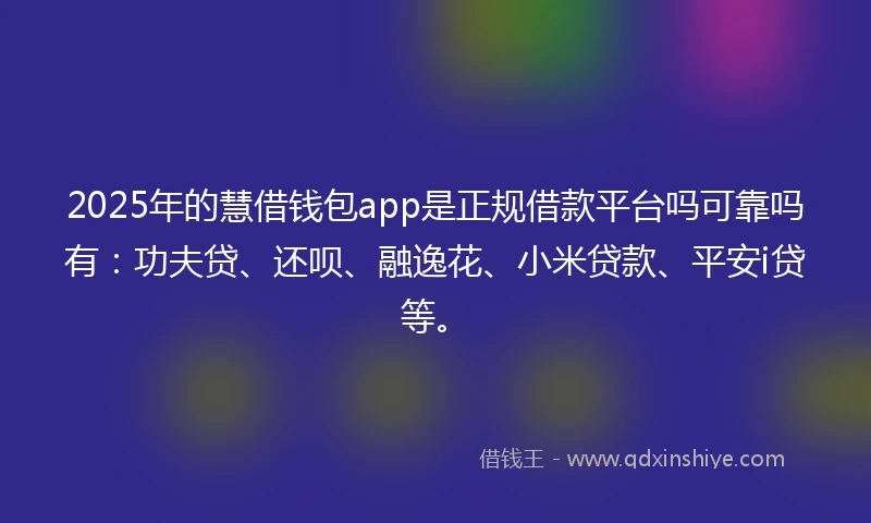 2025年的慧借钱包app是正规借款平台吗可靠吗有：功夫贷、还呗、融逸花、小米贷款、平安i贷等。