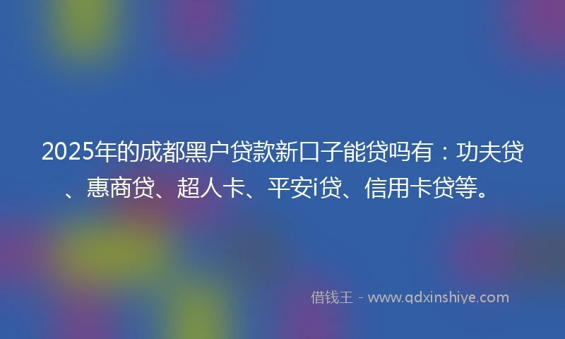 2025年的成都黑户贷款新口子能贷吗有：功夫贷、惠商贷、超人卡、平安i贷、信用卡贷等。