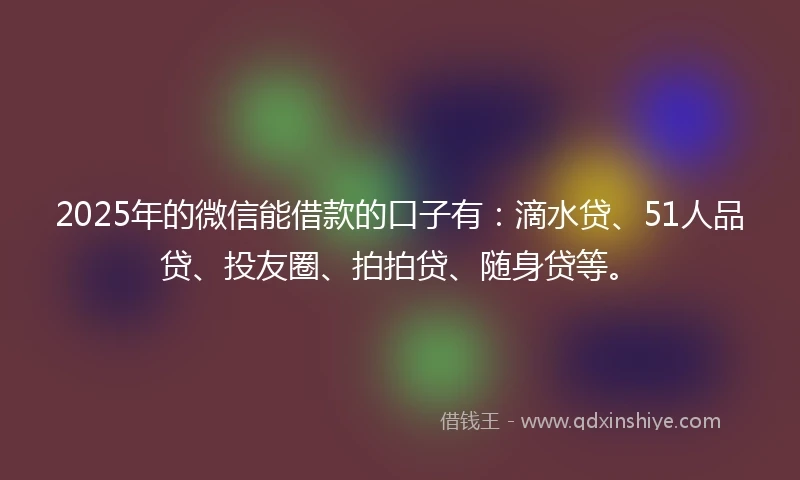 2025年的微信能借款的口子有：滴水贷、51人品贷、投友圈、拍拍贷、随身贷等。