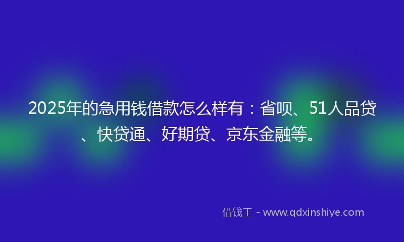 2025年的急用钱借款怎么样有：省呗、51人品贷、快贷通、好期贷、京东金融等。