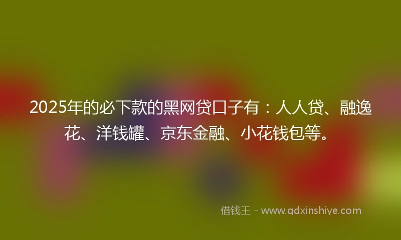 2025年的必下款的黑网贷口子有：人人贷、融逸花、洋钱罐、京东金融、小花钱包等。
