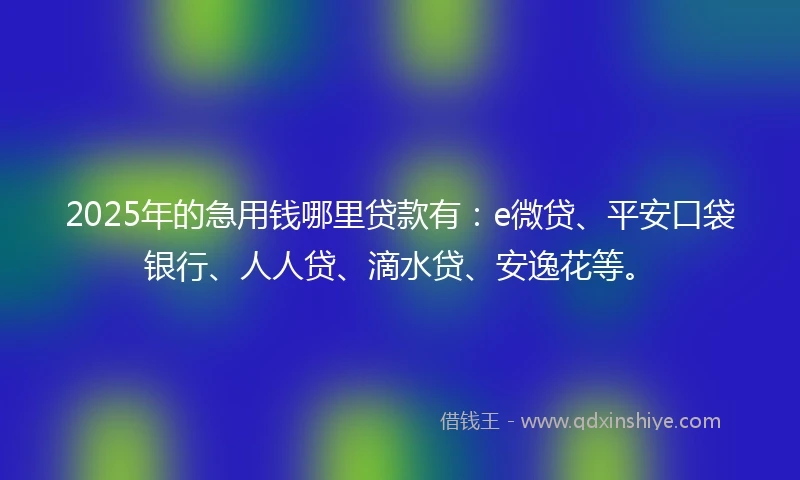 2025年的急用钱哪里贷款有：e微贷、平安口袋银行、人人贷、滴水贷、安逸花等。