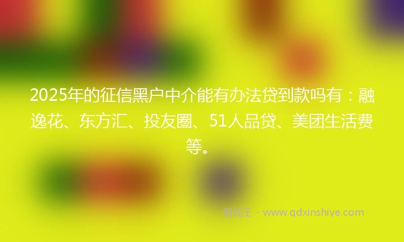 2025年的征信黑户中介能有办法贷到款吗有：融逸花、东方汇、投友圈、51人品贷、美团生活费等。