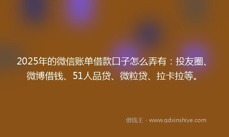 2025年的微信账单借款口子怎么弄有：投友圈、微博借钱、51人品贷、微粒贷、拉卡拉等。