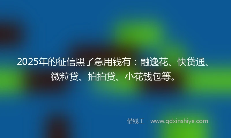 2025年的征信黑了急用钱有：融逸花、快贷通、微粒贷、拍拍贷、小花钱包等。