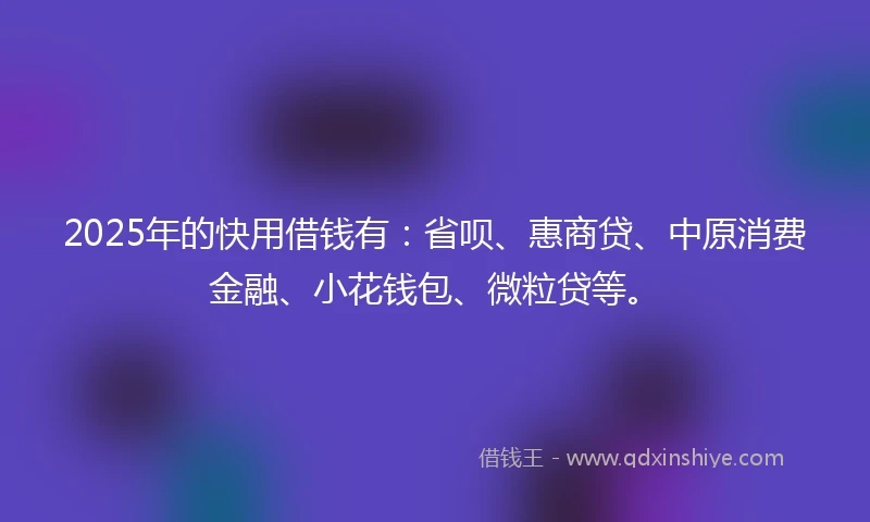 2025年的快用借钱有：省呗、惠商贷、中原消费金融、小花钱包、微粒贷等。