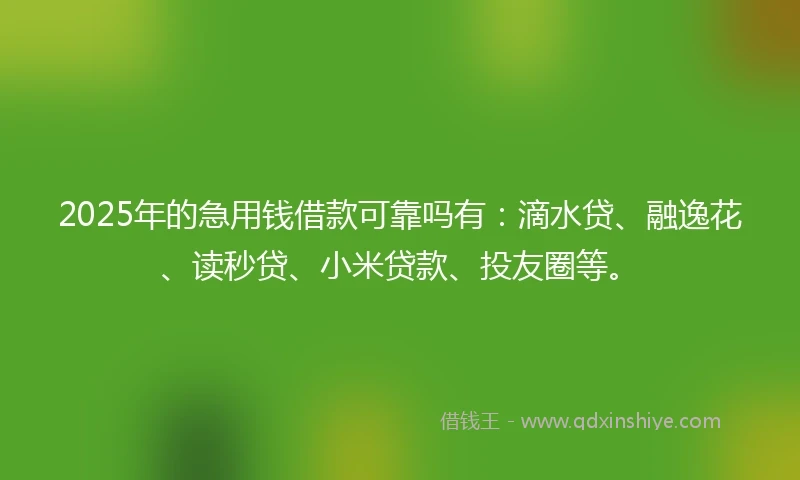 2025年的急用钱借款可靠吗有：滴水贷、融逸花、读秒贷、小米贷款、投友圈等。