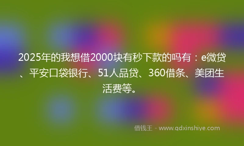 2025年的我想借2000块有秒下款的吗有：e微贷、平安口袋银行、51人品贷、360借条、美团生活费等。
