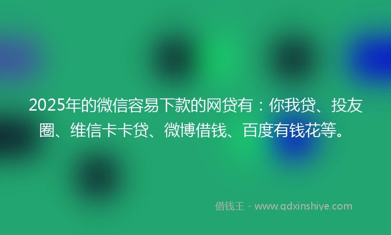 2025年的微信容易下款的网贷有：你我贷、投友圈、维信卡卡贷、微博借钱、百度有钱花等。