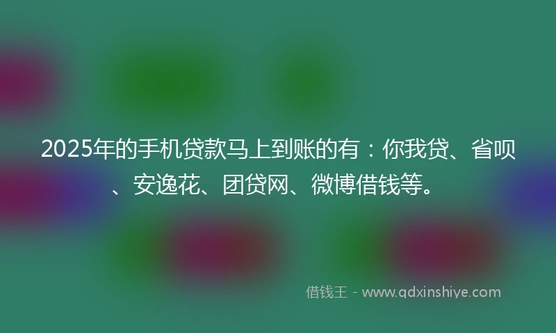 2025年的手机贷款马上到账的有：你我贷、省呗、安逸花、团贷网、微博借钱等。