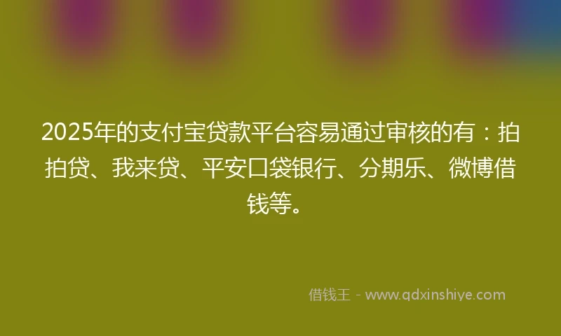 2025年的支付宝贷款平台容易通过审核的有：拍拍贷、我来贷、平安口袋银行、分期乐、微博借钱等。