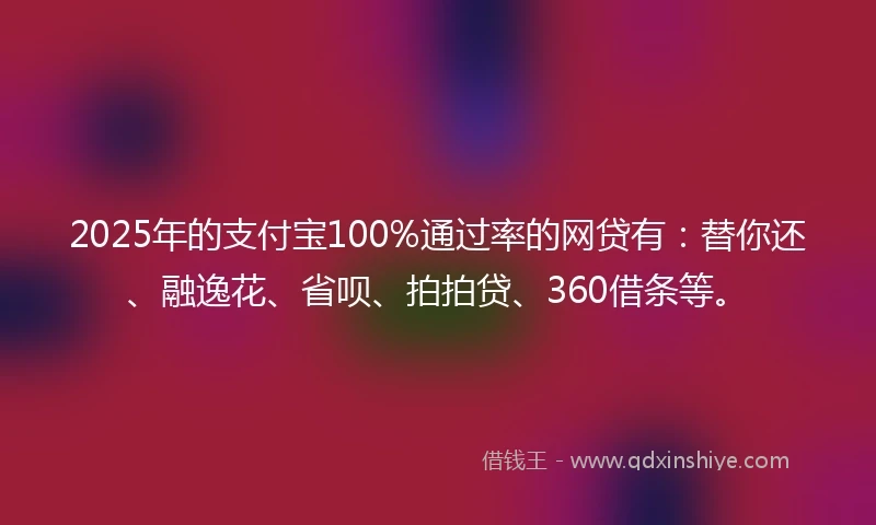 2025年的支付宝100%通过率的网贷有：替你还、融逸花、省呗、拍拍贷、360借条等。