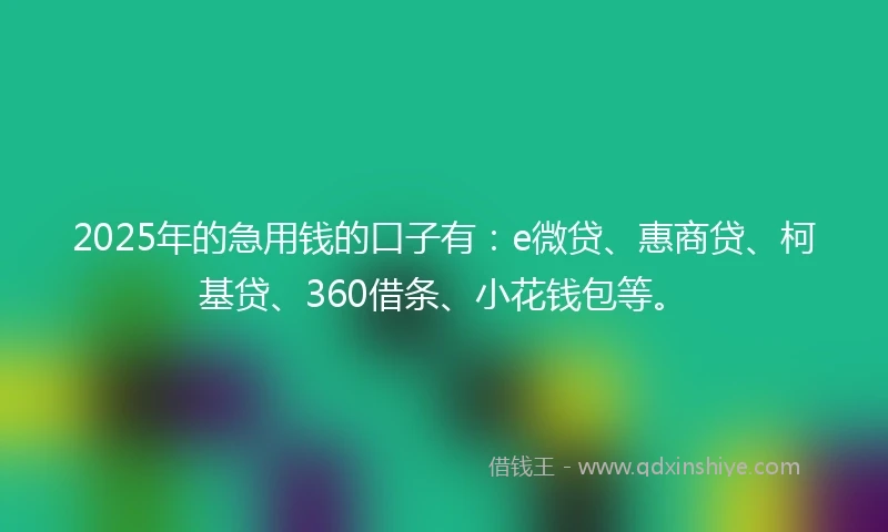 2025年的急用钱的口子有：e微贷、惠商贷、柯基贷、360借条、小花钱包等。