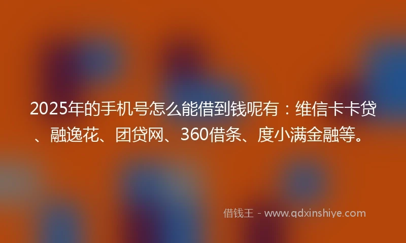 2025年的手机号怎么能借到钱呢有：维信卡卡贷、融逸花、团贷网、360借条、度小满金融等。