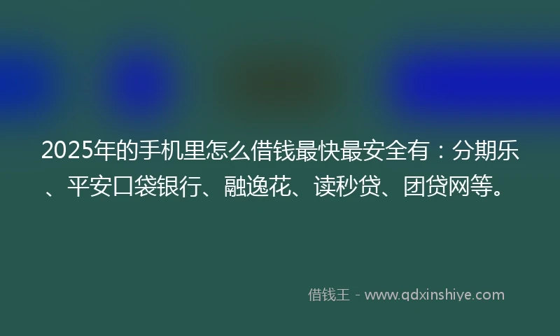 2025年的手机里怎么借钱最快最安全有：分期乐、平安口袋银行、融逸花、读秒贷、团贷网等。