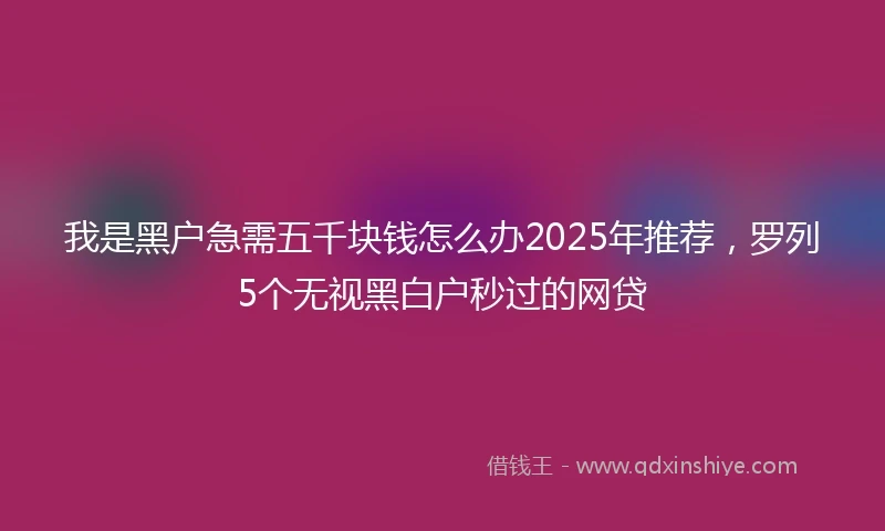 我是黑户急需五千块钱怎么办2025年推荐，罗列5个无视黑白户秒过的网贷