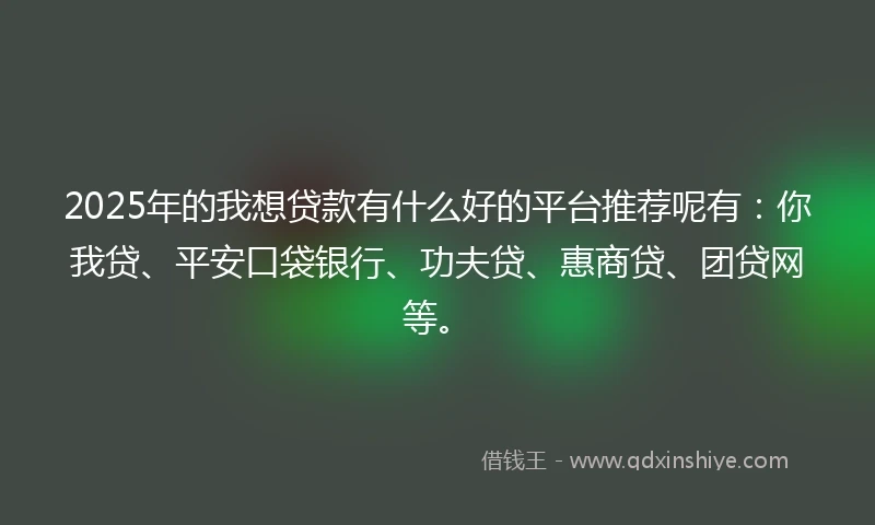 2025年的我想贷款有什么好的平台推荐呢有：你我贷、平安口袋银行、功夫贷、惠商贷、团贷网等。