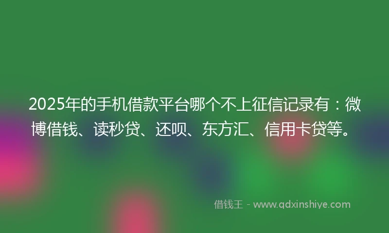 2025年的手机借款平台哪个不上征信记录有：微博借钱、读秒贷、还呗、东方汇、信用卡贷等。