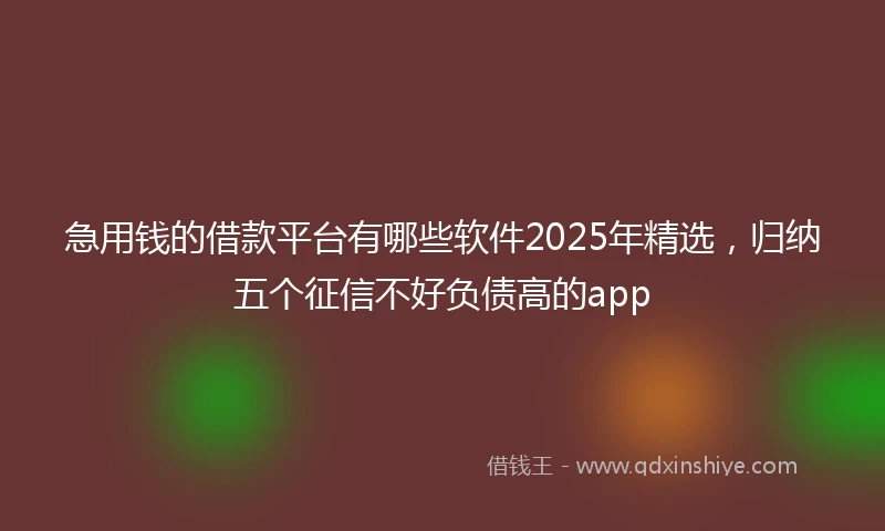 急用钱的借款平台有哪些软件2025年精选，归纳五个征信不好负债高的app