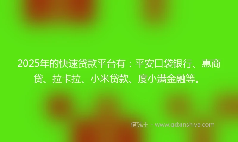 2025年的快速贷款平台有：平安口袋银行、惠商贷、拉卡拉、小米贷款、度小满金融等。