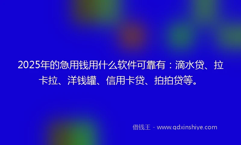2025年的急用钱用什么软件可靠有：滴水贷、拉卡拉、洋钱罐、信用卡贷、拍拍贷等。
