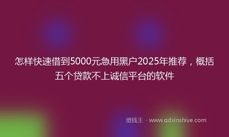 怎样快速借到5000元急用黑户2025年推荐，概括五个贷款不上诚信平台的软件