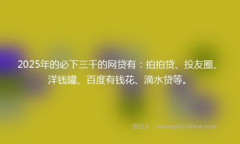 2025年的必下三千的网贷有:拍拍贷、投友圈、洋钱罐、百度有钱花、滴水贷等。