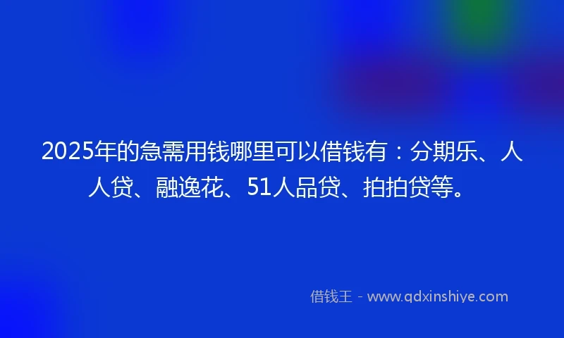 2025年的急需用钱哪里可以借钱有：分期乐、人人贷、融逸花、51人品贷、拍拍贷等。