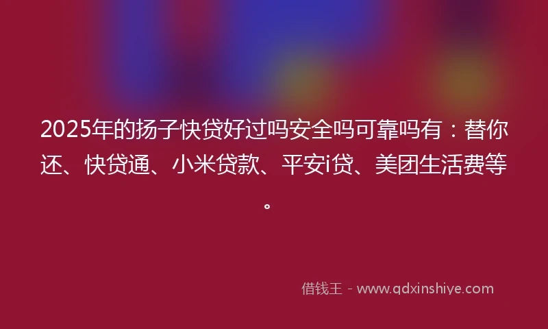 2025年的扬子快贷好过吗安全吗可靠吗有：替你还、快贷通、小米贷款、平安i贷、美团生活费等。