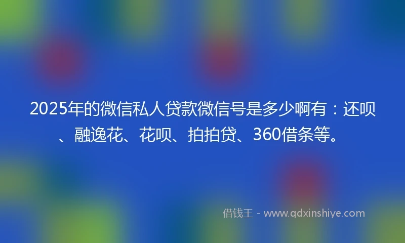 2025年的微信私人贷款微信号是多少啊有：还呗、融逸花、花呗、拍拍贷、360借条等。