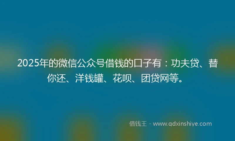 2025年的微信公众号借钱的口子有：功夫贷、替你还、洋钱罐、花呗、团贷网等。