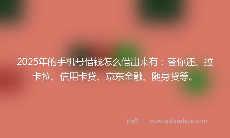 2025年的手机号借钱怎么借出来有：替你还、拉卡拉、信用卡贷、京东金融、随身贷等。
