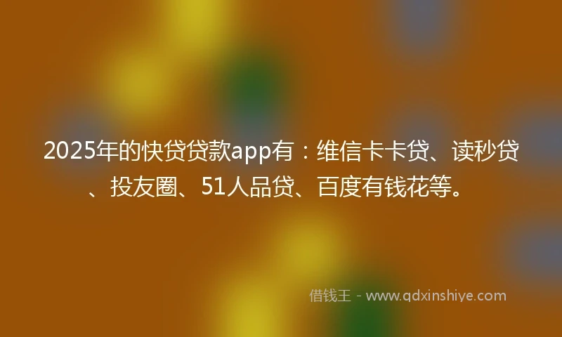 2025年的快贷贷款app有：维信卡卡贷、读秒贷、投友圈、51人品贷、百度有钱花等。