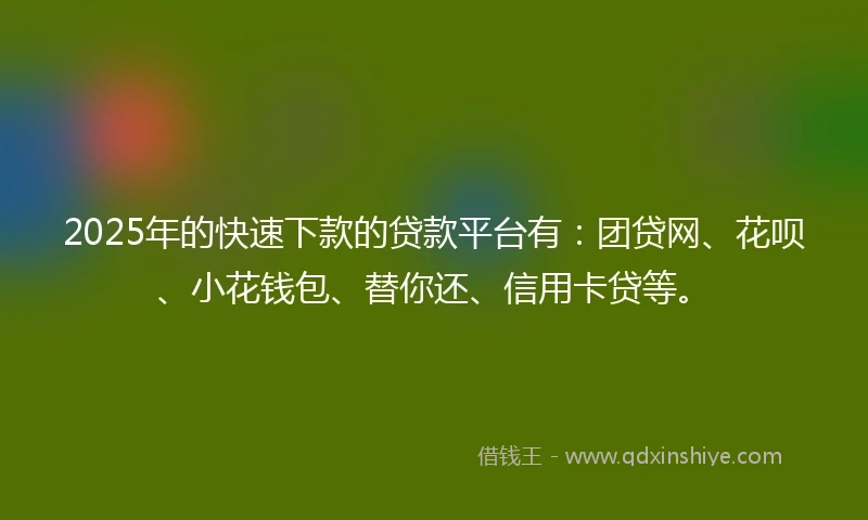 2025年的快速下款的贷款平台有：团贷网、花呗、小花钱包、替你还、信用卡贷等。
