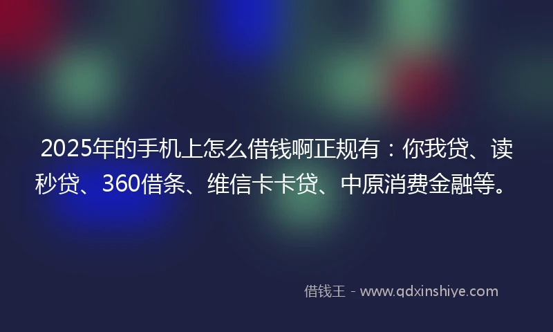 2025年的手机上怎么借钱啊正规有：你我贷、读秒贷、360借条、维信卡卡贷、中原消费金融等。