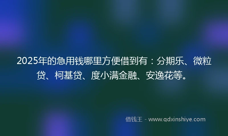 2025年的急用钱哪里方便借到有：分期乐、微粒贷、柯基贷、度小满金融、安逸花等。
