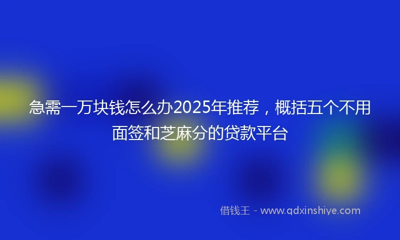 急需一万块钱怎么办2025年推荐，概括五个不用面签和芝麻分的贷款平台