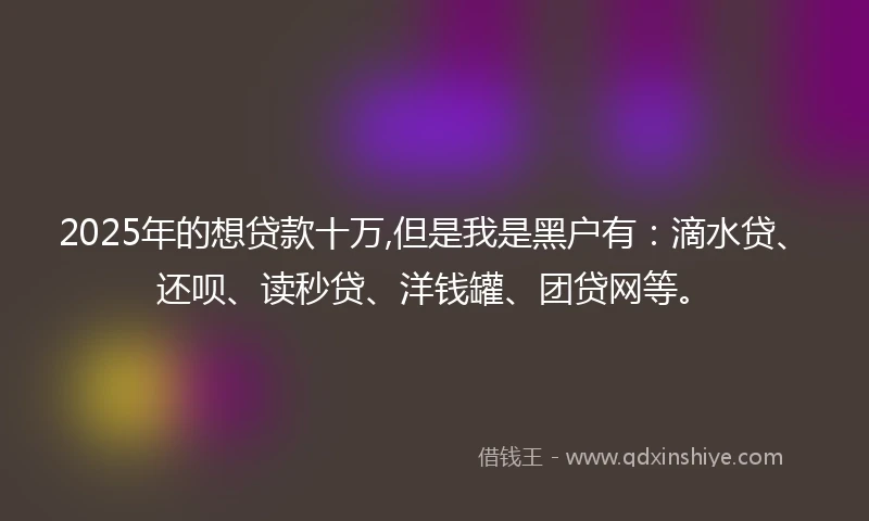 2025年的想贷款十万,但是我是黑户有：滴水贷、还呗、读秒贷、洋钱罐、团贷网等。