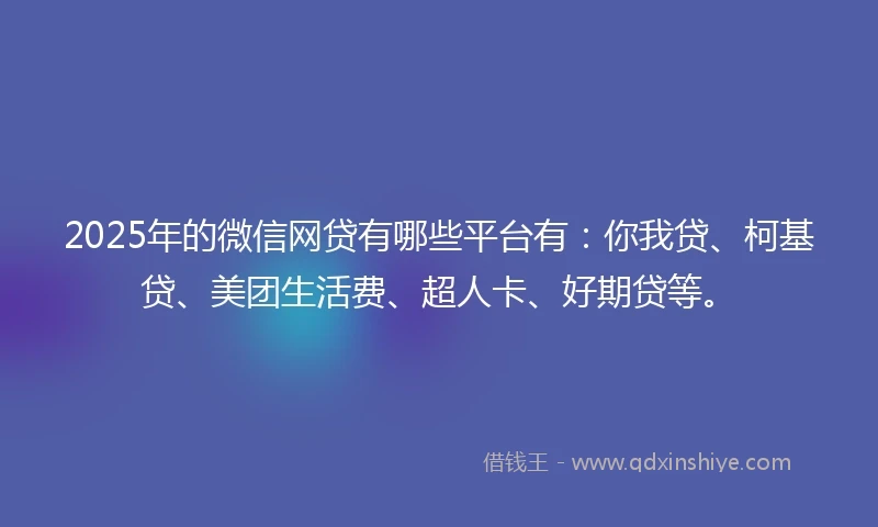 2025年的微信网贷有哪些平台有：你我贷、柯基贷、美团生活费、超人卡、好期贷等。