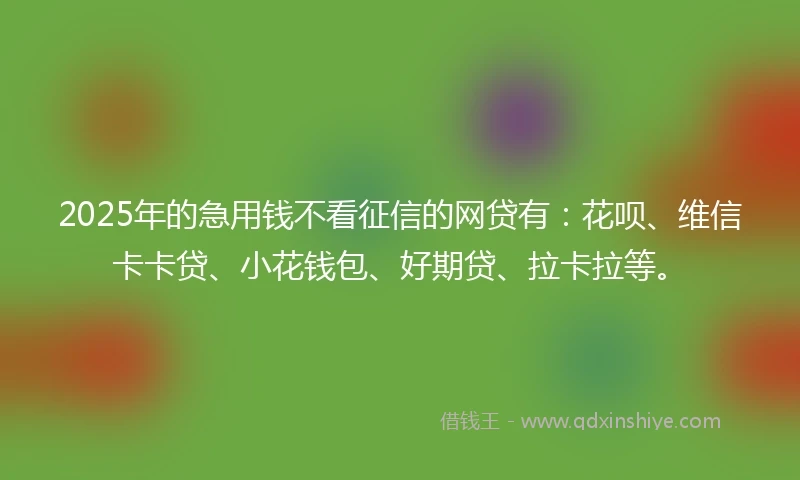2025年的急用钱不看征信的网贷有：花呗、维信卡卡贷、小花钱包、好期贷、拉卡拉等。