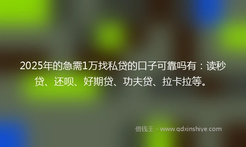 2025年的急需1万找私贷的口子可靠吗有：读秒贷、还呗、好期贷、功夫贷、拉卡拉等。