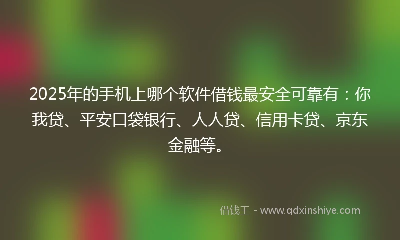 2025年的手机上哪个软件借钱最安全可靠有：你我贷、平安口袋银行、人人贷、信用卡贷、京东金融等。