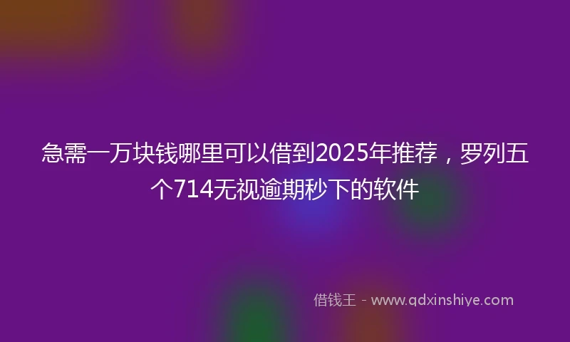 急需一万块钱哪里可以借到2025年推荐，罗列五个714无视逾期秒下的软件